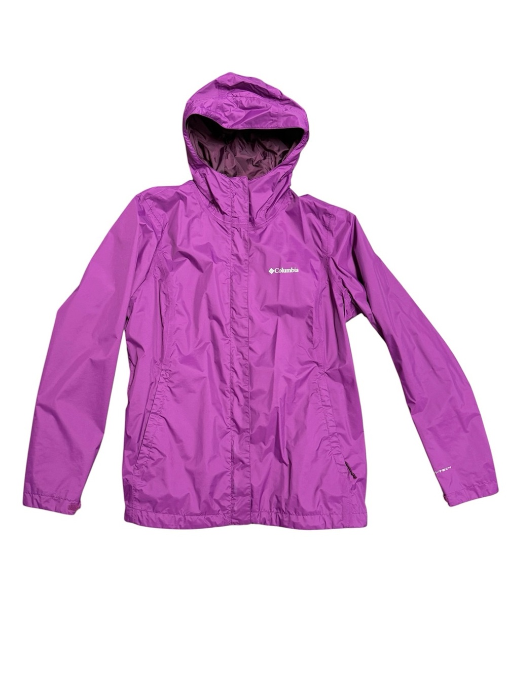 Columbia womens Purple Hooded Rain Jacket size large waterproof zip up jacket